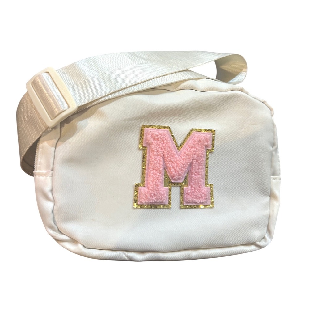 Belt Bag Unisex Small White EXCELLENT Initial M Varsity Patch Fanny Pack‎